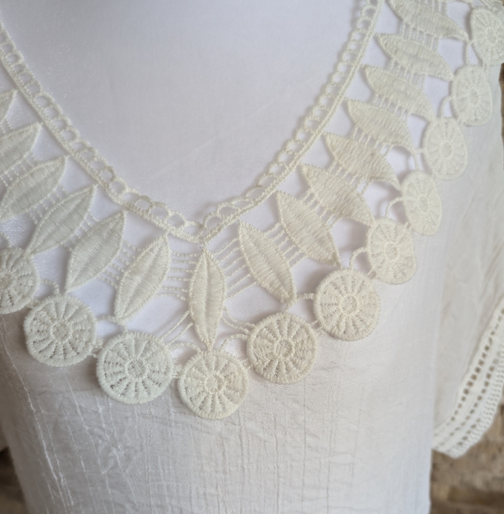 White Crochet Fringe Trim Beach Wear Women's Top Swim Cover Up Shirt Resortwear image 3